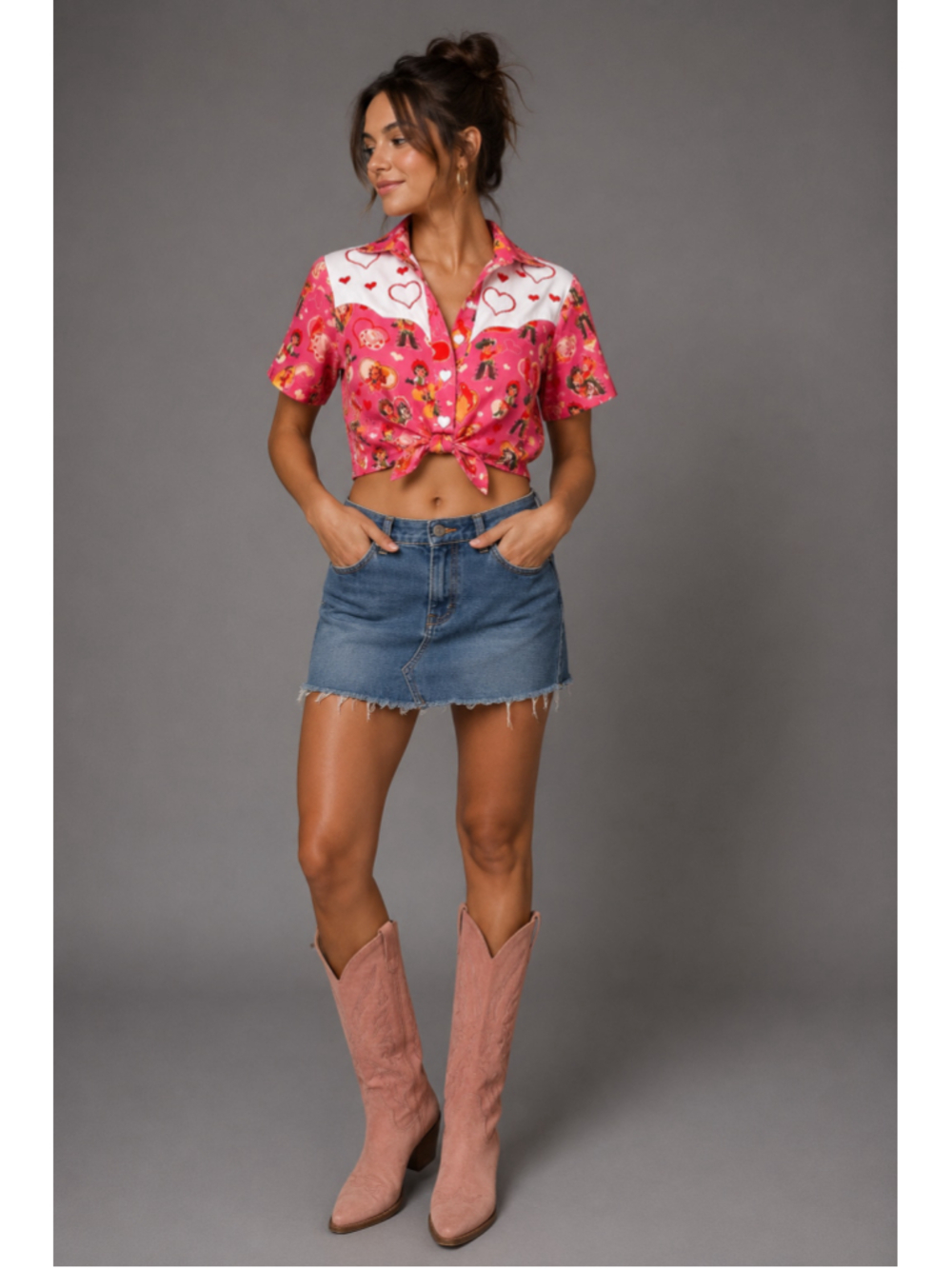 Voodoo Vixen Pink Western Valentine Cowgirl Heart Button Shirt Top M